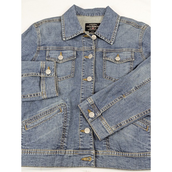 Ralph Lauren‎ Polo Jean Jacket Womans Small Trucker Denim Coat Vintage Y2K Blue - Picture 7 of 13